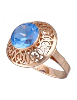Anillo de Oro rosado 18K con diseño y Piedra Sintética azul