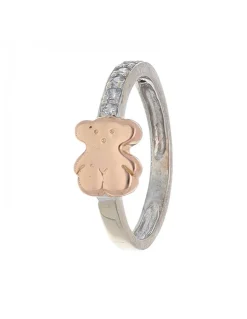 Anillo de oro rosado y blanco 18 K Con diseño Tous y circonitas