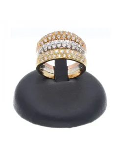 Anillo de tres oros 18 K con diseño y circonitas