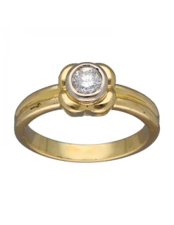 Anillo Solitario de Oro amarillo con diseño de Flor y Brillante