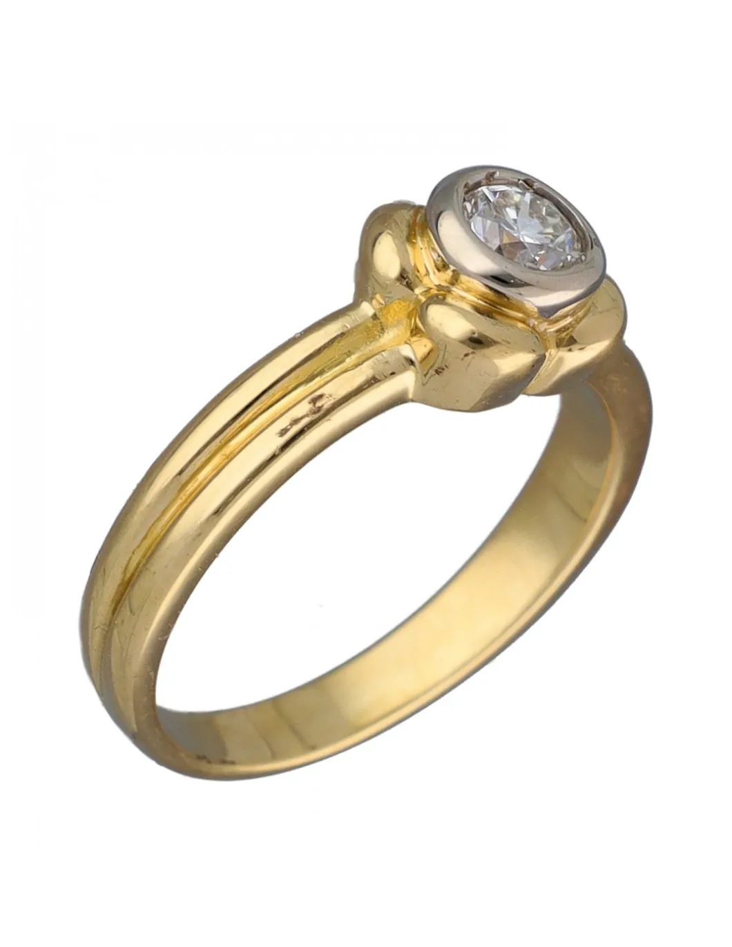 Anillo Solitario de Oro amarillo con diseño de Flor y Brillante