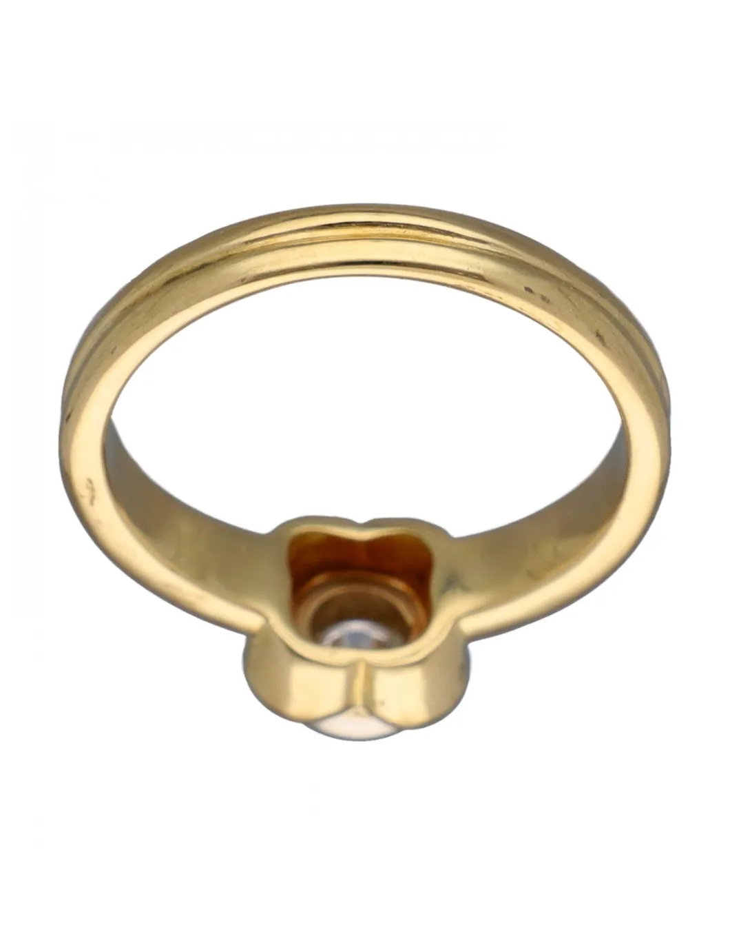 Anillo Solitario de Oro amarillo con diseño de Flor y Brillante