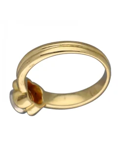 Anillo Solitario de Oro amarillo con diseño de Flor y Brillante