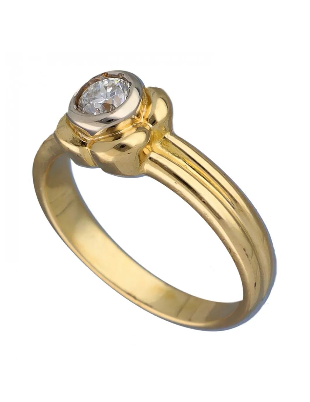 Anillo Solitario de Oro amarillo con diseño de Flor y Brillante