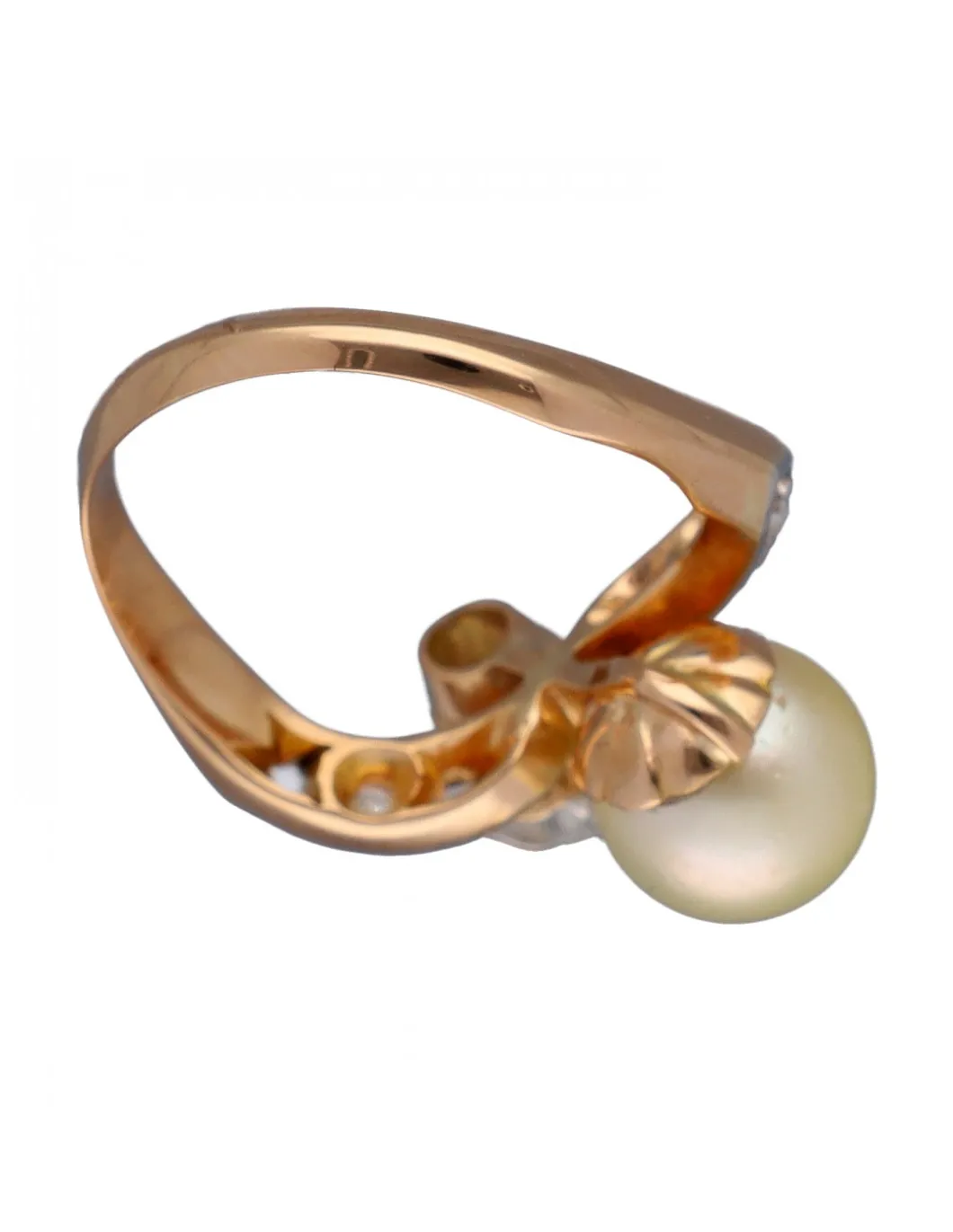 Anillo Tú y Yo Vintage, de Oro amarillo y blanco, con Perla y Brillantes