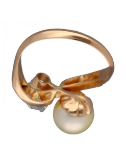 Anillo Tú y Yo Vintage, de Oro amarillo y blanco, con Perla y Brillantes