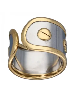 Anillo Tornillos de Oro amarillo y Acero, diseño abierto
