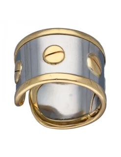 Anillo Tornillos de Oro amarillo y Acero, diseño abierto