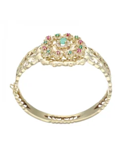 Brazalete de oro amarillo 18 Kl con diseño con piedras sintéticas