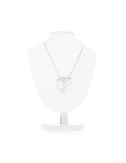 Cadena con diseño de eslabones, colgante en forma de corazón, Oro blanco 18K y Circonitas