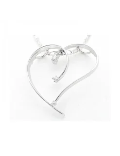 Cadena con diseño de eslabones, colgante en forma de corazón, Oro blanco 18K y Circonitas