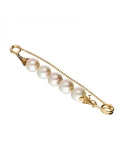 Colgante aguja de oro amarillo 18K con perlas sintéticas