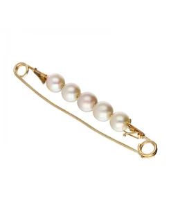Colgante aguja de oro amarillo 18K con perlas sintéticas