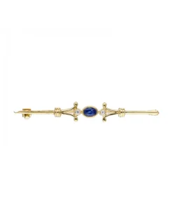 Colgante aguja de oro amarillo 18K con zafiro y brillantes