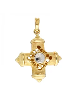 Colgante cruz con coral oro amarillo 18kl