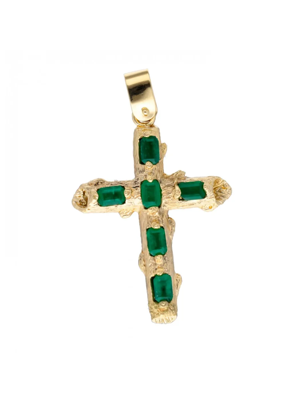 Colgante cruz con esmeraldas oro amarillo 18kl