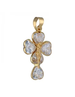 Colgante de Oro amarillo diseño de Cruz, Tréboles y Circonitas