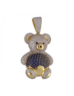 Colgante de Oro amarillo, con diseño de Oso y Circonitas de colores