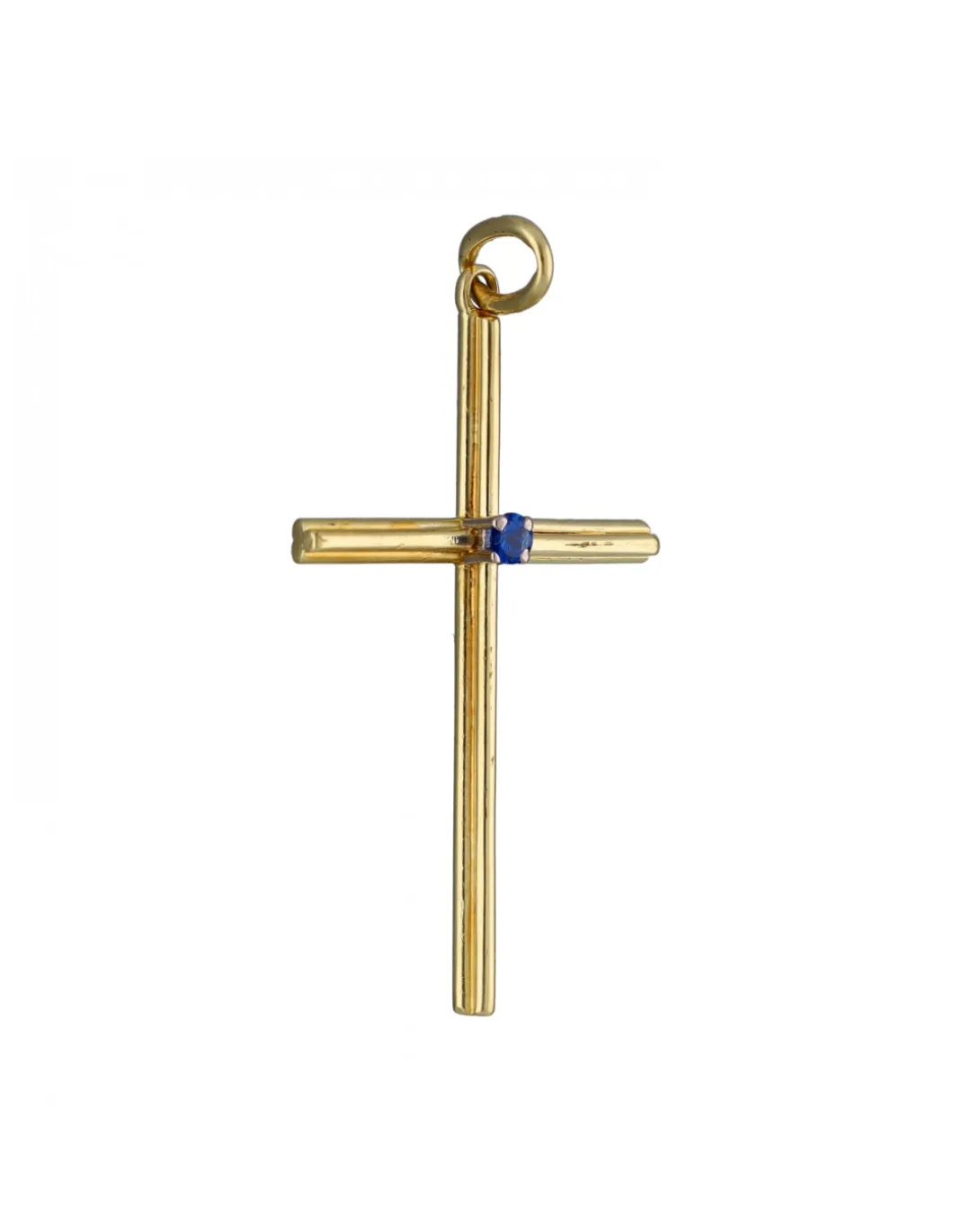 Colgante de Oro amarillo con diseño de Cruz y Zafiro