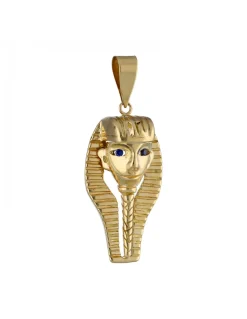 Colgante de Oro amarillo con Diseño de Faraón y Ojos en Zafiros