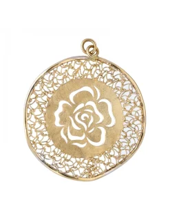 Colgante de Oro amarillo con diseño redondo y Rosa