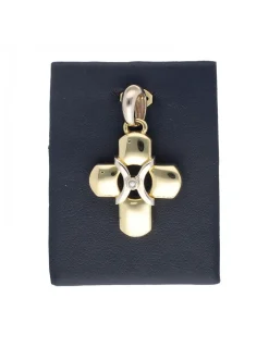 Colgante de oro amarillo 18 K con diseño de cruz y brillante