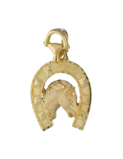 Colgante de Oro amarillo con diseño de cara de Caballo y Herradura