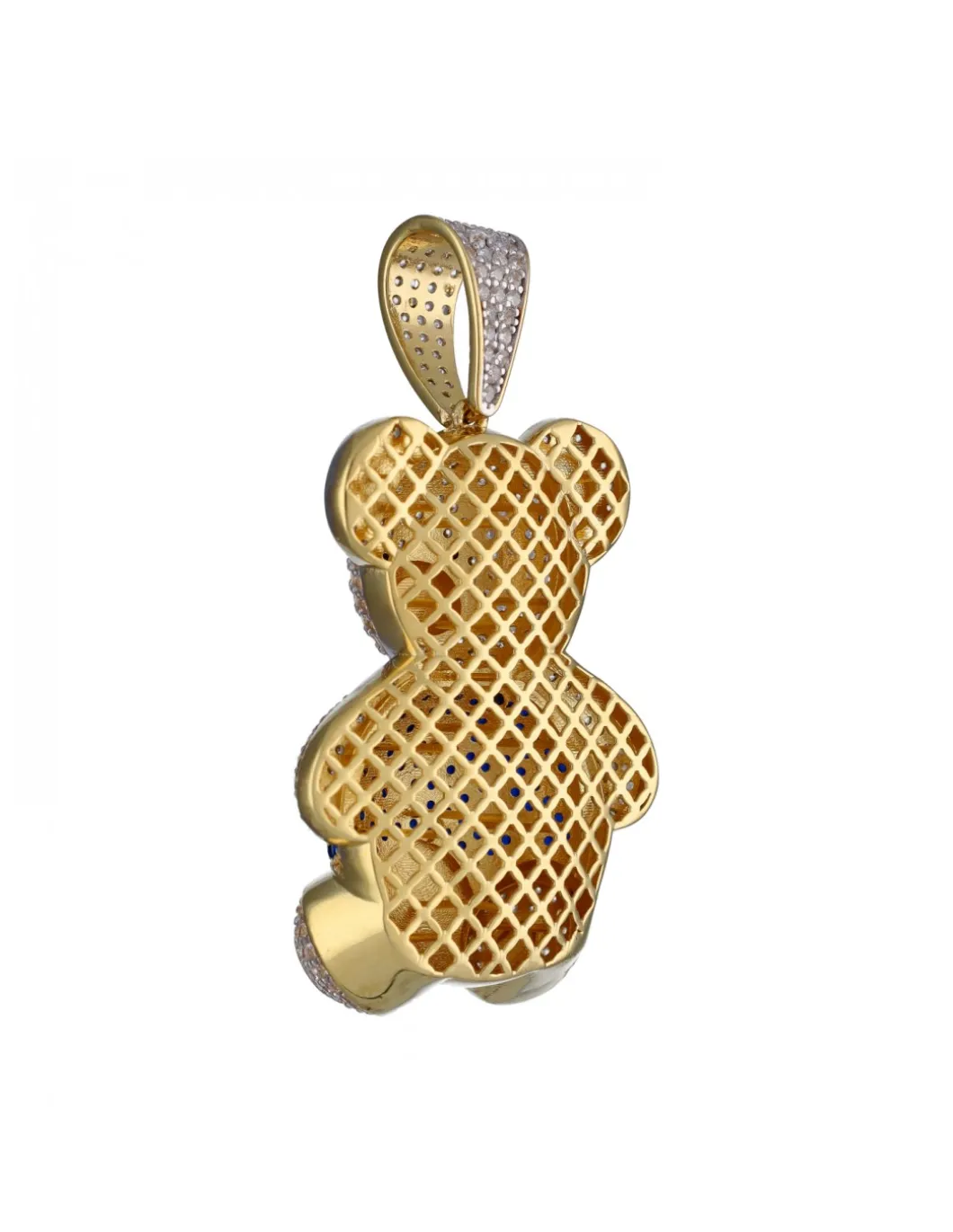Colgante de Oro amarillo, con diseño de Oso y Circonitas de colores