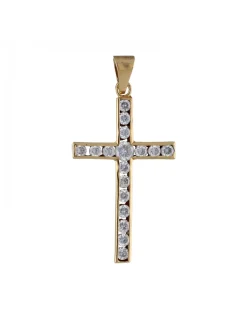 Colgante de Oro amarillo con diseño de Cruz y Circonitas