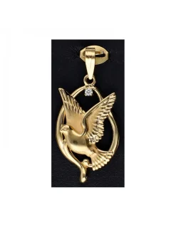 Colgante de oro amarillo 18K con diseño de ave volando y zircón