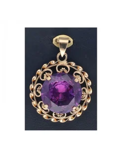 Colgante de oro amarillo 18K con diseño redondo y piedra sintética