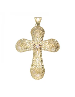 Colgante de oro amarillo 18 K con diseño de cruz y piedras sintéticas