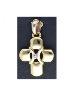 Colgante de oro amarillo 18 K con diseño de cruz y brillante