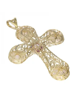 Colgante de oro amarillo 18 K con diseño de cruz y piedras sintéticas