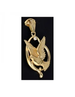 Colgante de oro amarillo 18K con diseño de ave volando y zircón