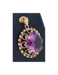 Colgante de oro amarillo 18K con diseño redondo y piedra sintética