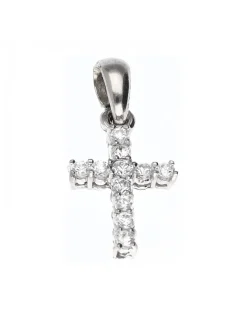 Colgante de oro blanco 18 Kl con diseño de cruz y circonitas circundantes