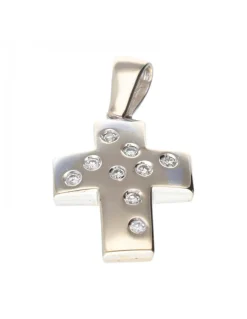 Colgante de oro blanco con diamantes diseño religioso
