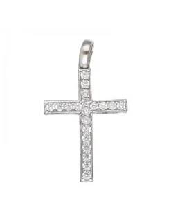 Colgante de oro blanco 18K con diseño de cruz y circonitas