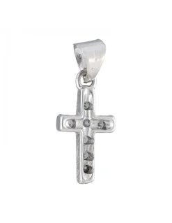 Colgante de Oro blanco 18K con diseño de Cruz y Circonitas