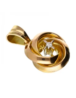 Colgante de Oro rosado y amarillo, diseño de flor y Brillante