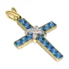 Colgante religioso de oro y oro blanco 18 kl con aguamarinas y zirconitas