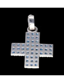 Colgante religioso de oro blanco 18 kl con aguamarinas