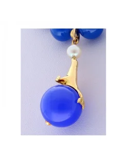 Gargantilla de oro amarillo con bolas azules y colgante Foca sobre bola azul y Perla