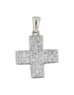 Pendiente de Oro blanco 18K con diseño de Cruz y Circonitas