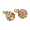 Pendientes de Oro amarillo 18K con diseño y Piedra Sintética redonda
