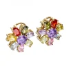Pendientes de Oro amarillo 18K con diseño de Flor y Piedras Sintéticas de colores