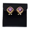 Pendientes de oro amarillo 18K con diseño cuadrado corazones y amatistas sintéticas