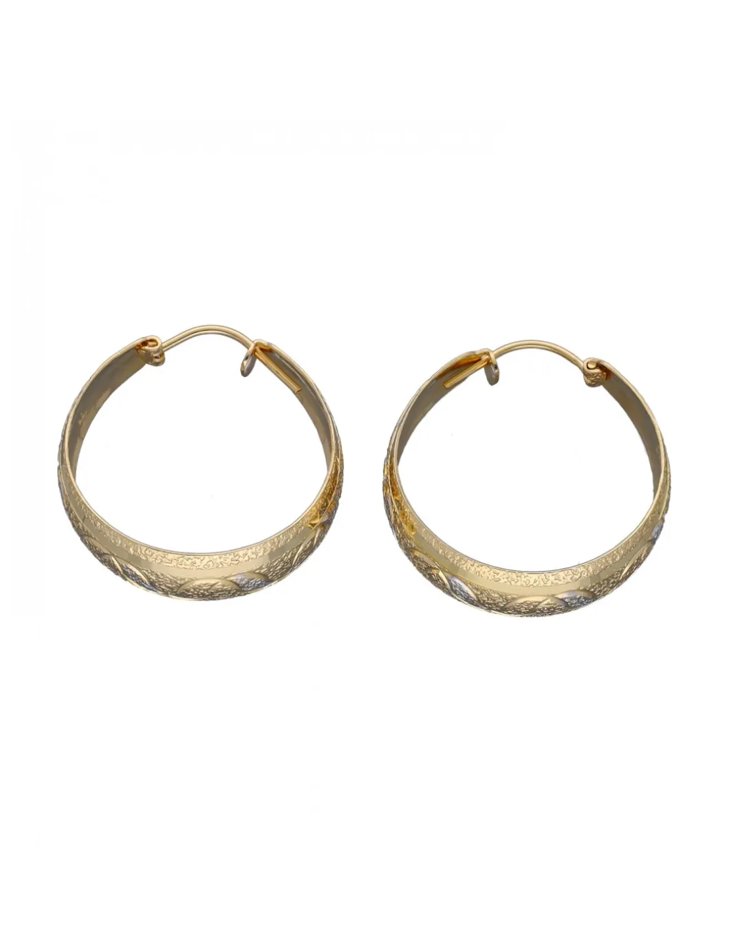 Pendientes de Oro amarillo y blanco con diseño de Aros Corrugados