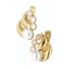 Pendientes de oro amarillo 18 Kl con diseño circonitas circundantes y perlas